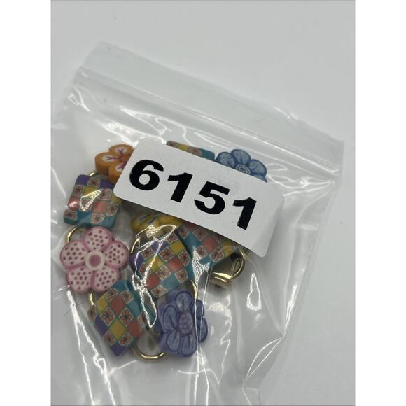 VTG Polymer Flower Checkered Y2K Bracelet Millefiori Gold Tone Link - Picture 7 of 7